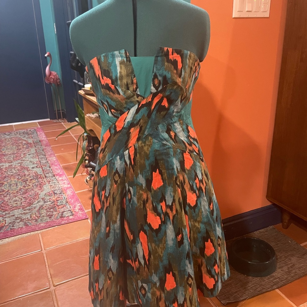 Anthropologie Strapless Dress - Teal and Orange